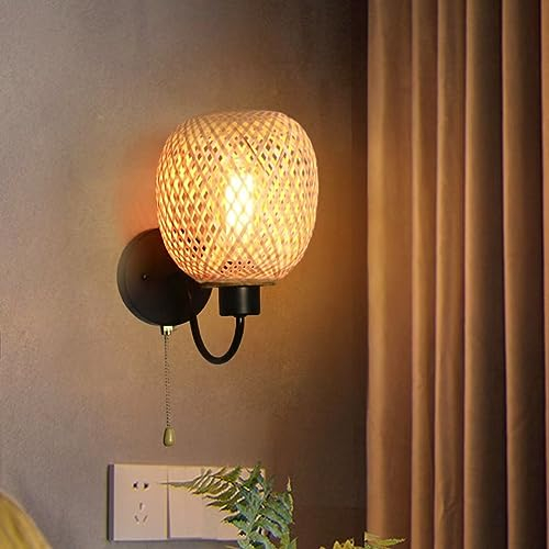 GUANSHAN Bambou Tissé Applique Bucolique Vintage Bambou Applique Créative Bambou Lampe De Chevet Chambre à Coucher, Salon Décoratif Applique Murale