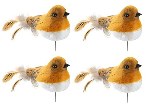 M1SS 4 Pieces Robin Bird Christmas Decoration Very Cute Artificial Feather Xmas Tree Decoration Craft Garland Decoration Little Bird Ornaments Fake Bird Décor Home Garden Tree Spring Ornament