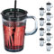 Relaxdays Set de 10 Vasos, Jarras para Beber con Tapa y Pajita, Jarritas Batidos y Zumos 450 ml, con Asa, Gris, Silicona