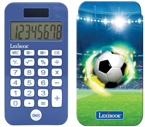 Lexibook, Fußball-Taschenrechner mit Schutzhülle, konventionelle und erweiterte Rechnerfunktionen, Batterie- und solarbetrieben, blau, C45FO