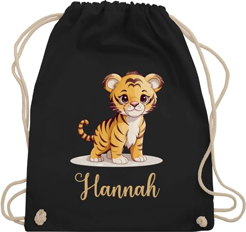 Turnbeutel Rucksack - Tiger mit Namen - Zootiere Tiermotiv - Unisize - Schwarz - tiger, tigermotiv baumwolle personalisierte personalisieren motiv geschenke