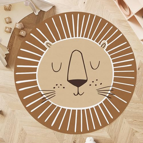 ARUGYTEI Teppiche fürs Kinderzimmer Löwenkopf Löwen Motiv,Beige Brown Sugar, ø 150 cm, Rund Kinderteppich für Mädchen Jungs, Weiches Teppiche zum Spielen Kinderzimmerteppich Spielmatte Babymatte