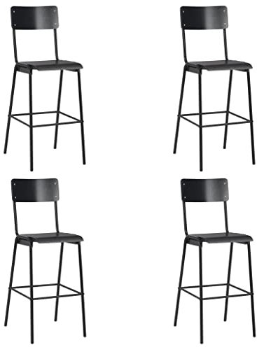 ZQQLVOO Bar Stools Stylish Counter Stool Barhocker 4 STK. Schwarz Massives Sperrholz Stahl Geeignet für Bürostangen Leicht zu montieren