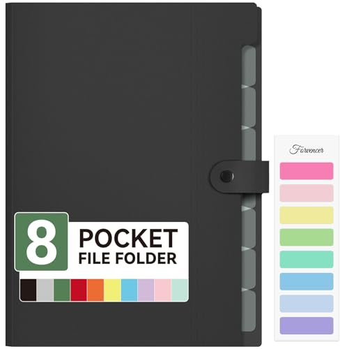 Forvencer Expanding File Folder with 8 Pocket, Letter Size Accordion File Organizer, Portable Folders for Documents, Cute Paper Organizer, Filling Products for School Office Supplies, A4 Size, Black