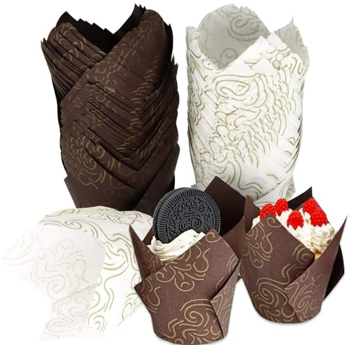 Tulpen Muffinförmchen Papier, 120 Stück Muffinförmchen Papier, Muffins Papierförmchen, Cupcake Backbecher Tulpen Muffinförmchen Backförmchen Papier für Backen Cupcakes Muffins Geburtstag