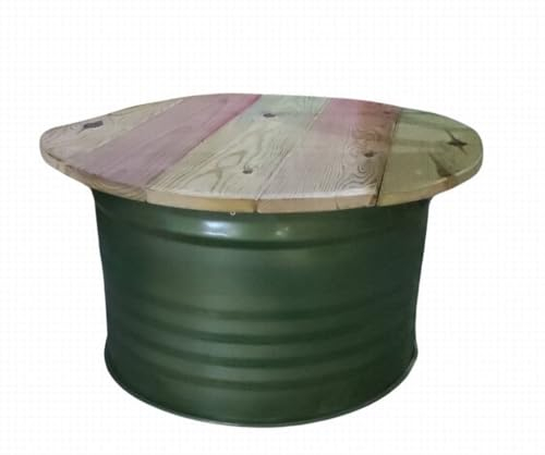 Destello S.L. Jerrican en métal Table Basse tonneau Industriel laqué Vert et Bois de pin 41 x 76 x 71 cm