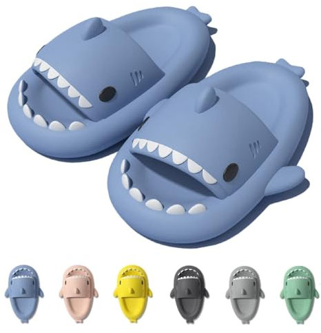 IDEINER Nuage Requin Pantoufle Femme Homme Original Chaussons Souple Confortable Tongs Eva Sandales Plage Piscine Douche Claquette Mignon Cloud Shark Slides Adultes Bleu Taille EU 38/39