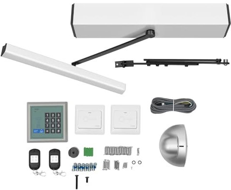 OUBUBY Automatic Door Opener 120° Automatic Door Opener Kit Push Button Heavy Duty Door Operator Automatic Door Closer with Remote Control for Doors Made of Wood Aluminium and Steel