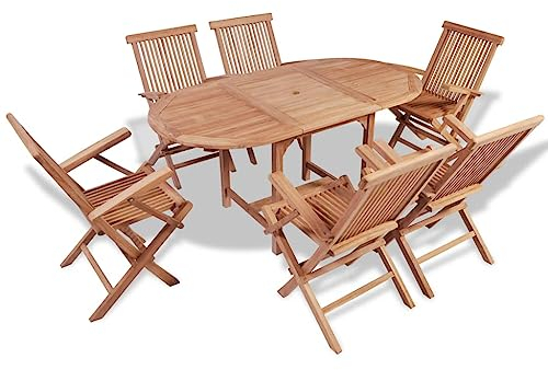 WRJENFSC Veranda-Möbel-Sets Bistro-Sets Terrassen-Salon-Set B-Ware 7-TLG. Garten-Essgruppe Teak Massivholz Geeignet für Patio, Outdoor, Balkon, Veranda