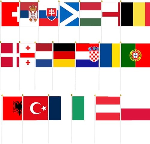 20Pcs Football Championship Flags on Stick Decorations,European Mini Flags Hand Held Small Flags for Football 2024 Decoration Euro Flags for Bar Club Garden Countries Mini Flags