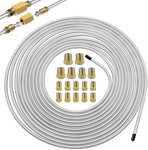 Eoppen Kit tubo freno flessibile in lega di zinco rivestito in lega di zinco con 16 raccordi svasati invertiti standard SAE