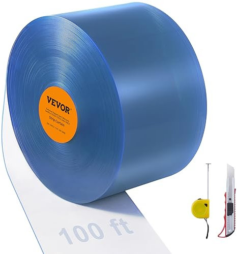 VEVOR Cortina de Puerta de PVC Transparente 3048x30,5 cm Rollo de Tiras de Plástico Espesor de 3 mm Cortina de Tiras para Puertas de Supermercado, Fábrica, Almacén, Centros Comerciales, Garaje