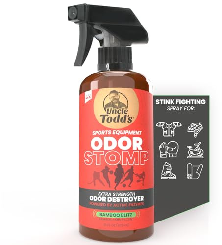 Odor Stomp Sports Equipment Odor Eliminator Spray, Enzyme-Powered, 16oz | Bamboo Blitz, Fast-acting fabric spray deodorizer for football pads, hockey, gym, helmets & athletic gear Made in USA