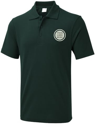 Personalised Embroidered Unisex Workwear Polo T Shirt, Free Left Chest Text and Your Customized Logo Polo T Shirt, Personalized Custom Logo T Shirt, 50% Polyster and 50% Cotton T Shirt Bottle Green