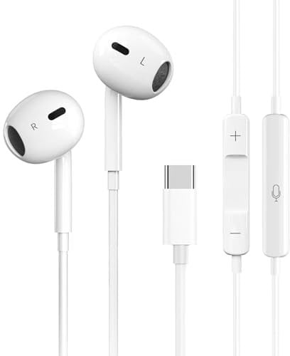 USB C Headphones for iPhone 16/15 Series, In Ear Type C Wired Earphones, HiFi Stereo Earbuds for Samsung Galaxy S23 S22 S21 S20/iPad Pro/Google Pixel 8 7 6 5 4 3 2/OnePlus 11 10 9 8 7/Huawei/Xiaomi