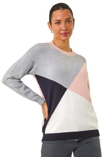 Roman Originals Thick Jumper for Women UK - Ladies Winter Autumn Smart Casual Knit Knitted Knitwear Pull-On Round Crew Neck Long Sleeve Work Office Dinner Party - Petite Pink - Size 20