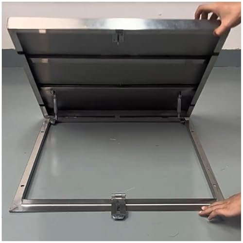 Schachtabdeckung Dachterrassenluke 100cm 95cm 90cm 85cm 80cm 75cm 70cm 65cm 60cm 55cm 50cm, Mit Handgriff & Gasdruckfedern & Dichtungsstreifen & Spangenschloss, Silber Rostfreier Stahl(LXW-50x65cm/19.