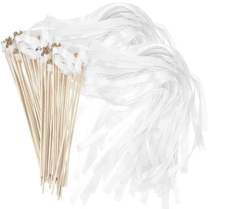 Wedding Wands mit Glocke,30 Stück Romantic Spitze Stäbe,Hochzeitsstäbe,Holzstäbchen Glücksstäbe,Seidenen Feenstäben,für Hochzeiten Geburtstage Weihnachten Partys Feiertagsfeiern(Weiß)