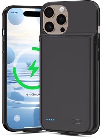 Wavypo 7000mAh Battery Case for iPhone 16 Pro Max, Slim Protective Extended Charger Case, Black