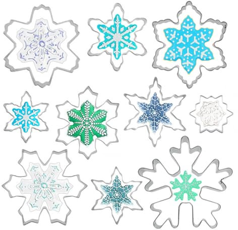 10 Stück Schneeflocken Ausstecher Set, Mini Edelstahl Keksausstecher für Plätzchen Ausstechformen, für Plätzchen, Backform, Kekse und Fondant Kuchen, Backform für Küche