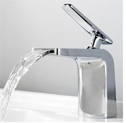 Wasserfall-Wasserhahn aus Kupfer, für Badezimmer, Waschtisch, Einloch-WC, Waschbecken, Tisch, Mischbatterie