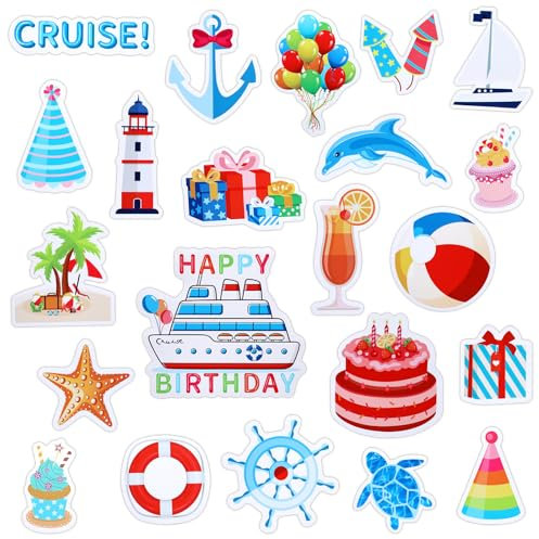 22PCS Birthday Cruise Door Decorations, Happy Birthday Magnetic Cruise Cabin Magnets, Funny Carnival Cruise Ship Decorations for Stateroom Cabin Door Refrigerator