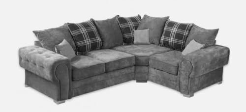 Verona Chenille Ecksofa-Kollektion, für Rechtshänder, Plüsch-Samt, 3- bis 2-Sitzer, Lounge-Couch-Set mit Streu- und Rückenoptionen, Grau