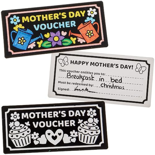 Baker Ross FN402 Mother's Day Colour-in Fuzzy Art Gift Vouchers - Pack of 10, Mother's Day Arts and Crafts for Kids