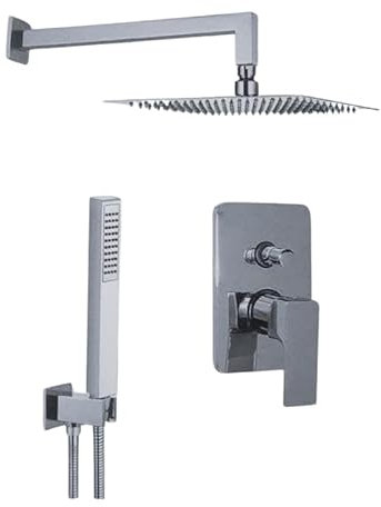 IMPALLI Kit Doccia Con Soffione Doccia Quadrato 250 Mm X 250 Mm Braccio Doccia 350 Mm Supporto Doccia Con Presa Acqua Flessibile Doccia E Miscelatore Doccia Incasso Due Vie (CROMO)