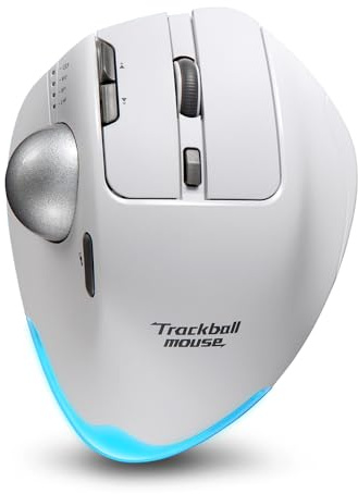 zelotes Wireless Trackball Mouse,Bluetooth Mouse,Rechargeable,4800 DPI, 2-in-1(BT 5.0/3.0+2.4GHz USB Receiver), 8 Buttons,Ergonomic Design,LED Lighting,for Laptop, PC, Pad,White