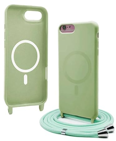 Bigcousin Coque Magnétique pour iPhone 8 / iPhone SE 2020/2022 avec Cordon,[Compatible avec MagSafe],Silicone avec Collier Case Portable Cover,Réglable Collier Lanyard Case,Matcha Vert