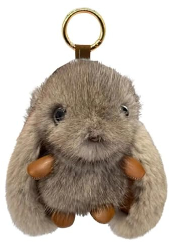 EDIBAZZAR Schlüsselanhänger Hase, Taschenanhänger, flauschiger brauner Hase mit Pompon