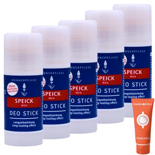 Men Deo Stick 5x 40 ml I Lang anhaltende Frische und zuverlässiger Schutz I ohne Aluminiumsalze I Pflanzliche Pflege mit Bio-Salbeiextrakt I Spar-Set plus Pharma Perle give-away