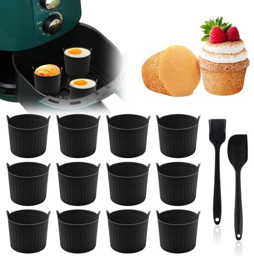 ZYNERY 12 Stück Muffinform Silikon Muffinförmchen BPA Frei 6.5cm Wiederverwendbare Antihaft Silikon Backformen Muffins Silikonformen Airfryer für Cupcake Pudding (Schwarz)