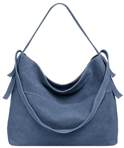 Caspar große Vintage Leder Schultertasche lässige Damen Handtasche aus Wildleder mit Reißverschluss - PREMIUM LINE - Modell No.816 - Made in Italy, Farbe:jeans blau