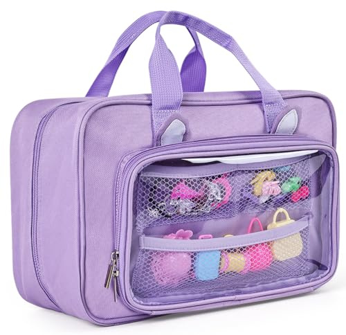 DSLIUPIU Carrying Case Compatible with Barbie Dolls 12-inch, Multiple Pockets for Doll‘s Clothes Accessories, Storage Organizer Bag with Handle Holds 6 or 12 Small Dolls, Bag Only (Purple)