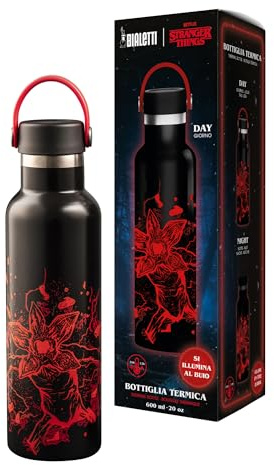 Bialetti Botella térmica Stranger Things, 600 ml – brilla en la oscuridad, mantiene la temperatura, no apta para lavavajillas