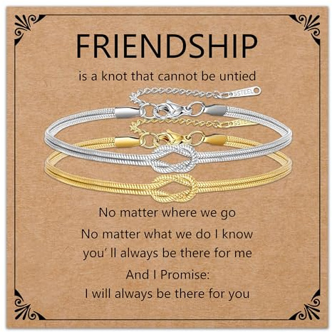 HEYEJET Liebesknoten Freundschaft Armband für Frauen und Mädchen Silber/Gold Schlangenkette Schmuckidee Geschenk für Frau bester Freundin Geburtstag Weihnachten (Freundschaft-2 Stück)