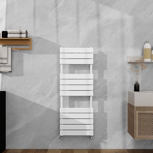 SLINE SANITARY 1200x450mm White Heated Towel Rail Flat Panel Bathroom Central Heating Ladder Radiator