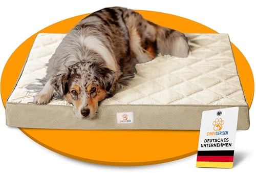 Orthopädisches Hundebett Wasserdicht - Die neue Lieblings-Hundematte deiner Fellnase, Rutschfestes Hundekissen, Hundekörbchen, Hundekorb, Bezug waschbar | Kleine bis große Hunde | 90x80x8 cm beige