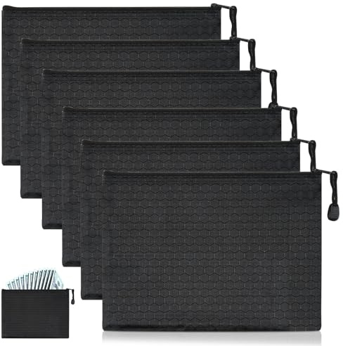 6 Stück Geldtasche, 24 x 18 cm Geldtaschen Banktasche Wasserdichte Geldmappe Schwarz Bankmappe mit Reißverschluss Dokumententasche A5 für Haushalt Business Schule