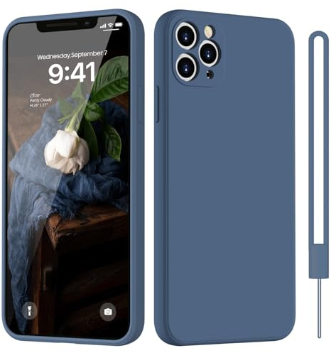 HGH für iPhone 11 Pro Max Hülle Silikon mit Lanyard, Dunkel Blau | Handyhülle für iPhone 11 Pro Max Dünn Rundumschutz mit Microfiber-Innenfutter Kratzfest Schutzhülle Case 6.5