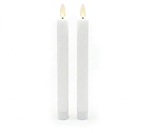 Relaxdays LED Stabkerzen, 2er Set, HxD: 25 x 2 cm, flackernde Flamme, Echtwachs, Rillen, flammenlose Kerzen, weiß