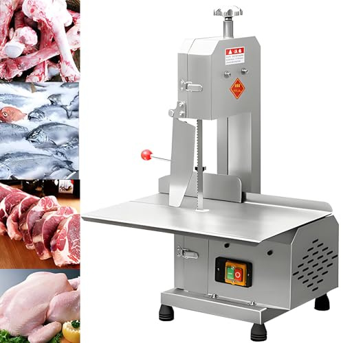 SHENGSHIYU Electric Bone Saw Machine,Commercial Tabletop Meat Bandsaw Meat Cutting Table,Saw Blade Length 49.61in,0-5.12in Cutting Thickness,0-8.27in Height,Frozen Saw,Countertop Bone Cutter