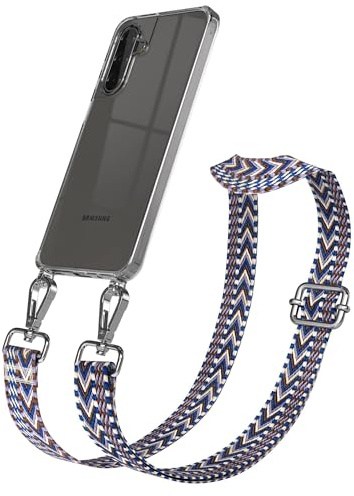 EAZY CASE Handykette - Verstellbares Taschenband kompatibel mit Galaxy A17, Schulterriemen, Handykordel mit Silikon Hülle, Umhängetasche, Blau Weiß Silber