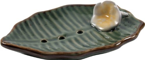 GURU SHOP Exotische Keramik Seifenschale - Blatt/grün, 3x14x10 cm, Seifenschalen