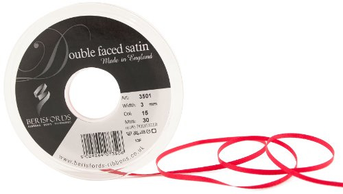 Berisfords Double Satin Ribbon, Red, 3 mm