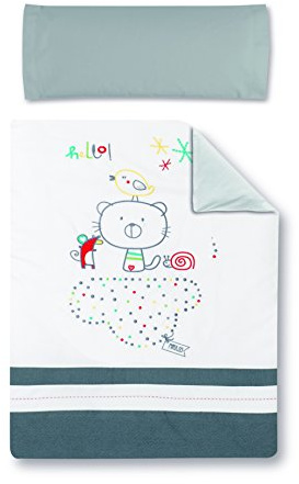 Pirulos 77213420 - Funda nórdica y funda almohadilla 120 x 150 be happy, color blanco y gris