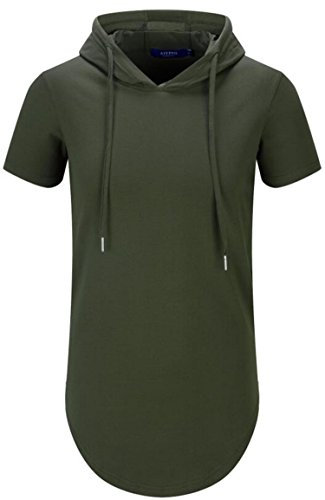 Aiyino Sudadera con Capucha de Color Liso para Hombre,Algodón Puro,Ligero,Suave,Transpirable,Fitness Sports Hoodie,Moda Hip Hop Sudadera (Manga Corta M Verde Militar)