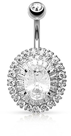 beyoutifulthings Bauch-nabelpiercing Set 1,6mm 10mm Prinzessin-Stil Löwenzahn Nabel-piercing Edelstahl Chirurgenstahl Bananabell Zirkonia Silber Clear